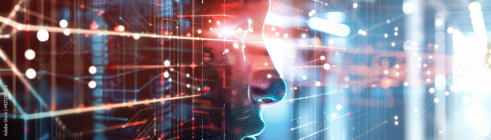 Aufkleber abstract image of a human profile blended with digital data, highlighting the intersection of techno