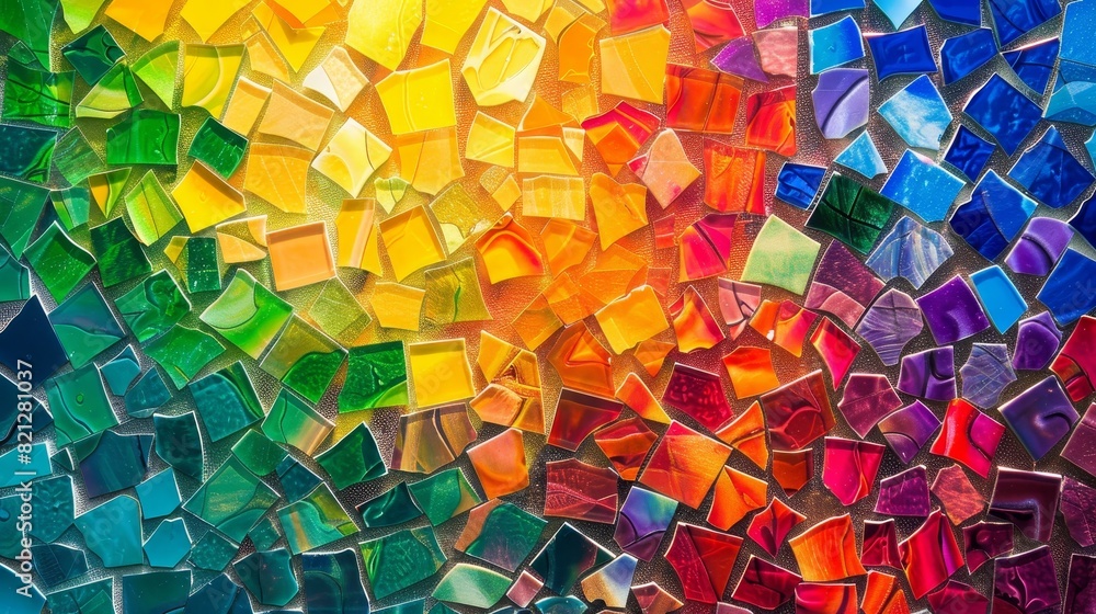 Aufkleber colorful mosaic of small square tiles creating a vibrant gradient of colors from red to blue. perfec