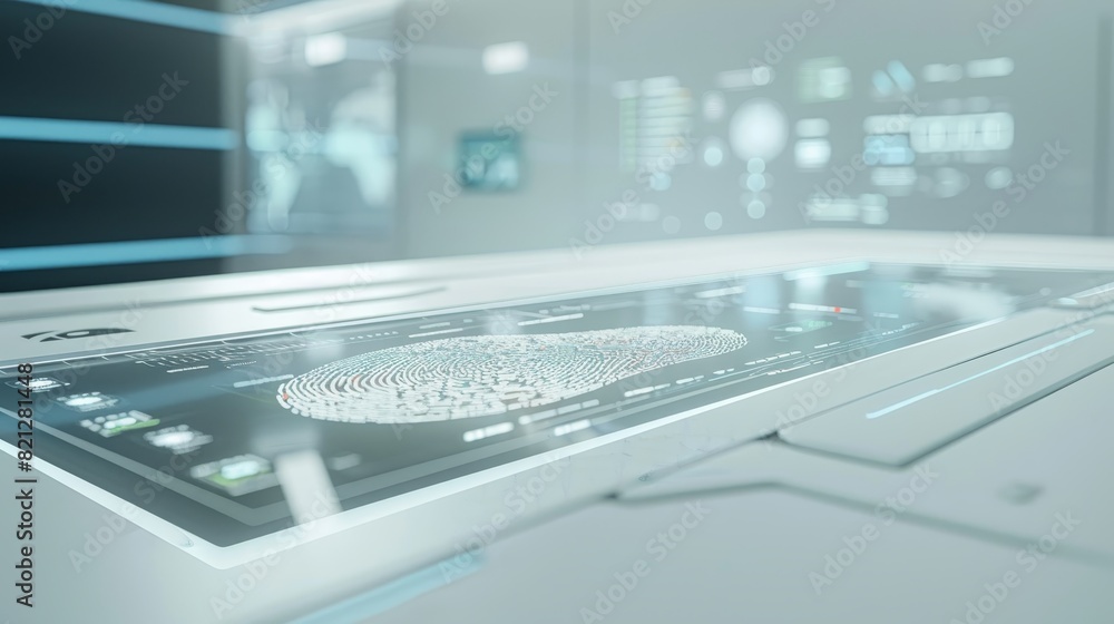 Poster futuristic high-tech interface with holographic display in modern research laboratory, showcasing ad