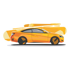 Car vector flat design with brush print and brush background