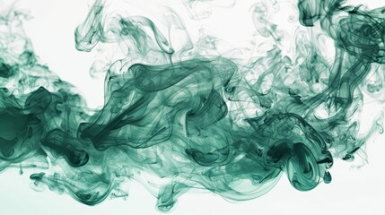 Abstract green ink in water isolated on a white background. Artistic fluid motion concept. Design for poster, wallpaper, and banner