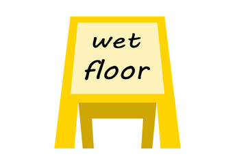 Cartel amarillo de aviso de suelo mojado.