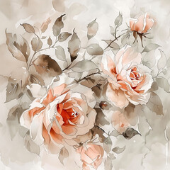 abstract floral watercolor background in blush and grey