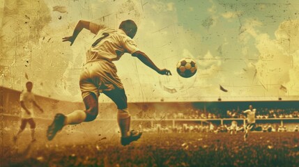 Vintage Style Poster of Iconic Soccer Goal Moment with Retro Filter for Sports Enthusiasts
