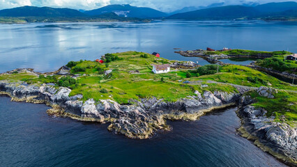 The island houses at the Atlantic ocean road, Norway. 