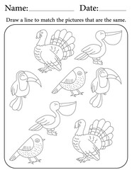 Birds Puzzle. Printable Activity Page for Kids. Educational Resources for School for Kids. Kids Activity Worksheet. Match Similar Shapes