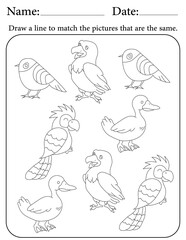Birds Puzzle. Printable Activity Page for Kids. Educational Resources for School for Kids. Kids Activity Worksheet. Match Similar Shapes