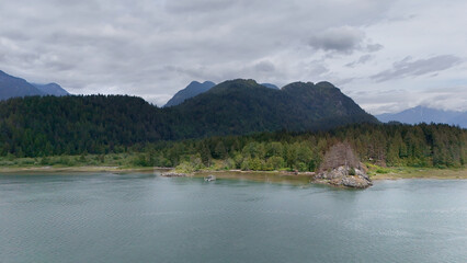 Aerial view of Grant Narrows Regional Park during a spring season in Pitt Meadows, British Columbia, Canada