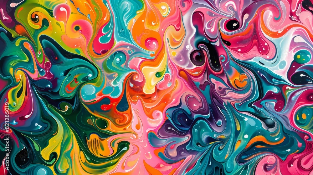 Poster vibrant abstract painting with swirling colors and bold patterns, perfect for adding a pop of color 