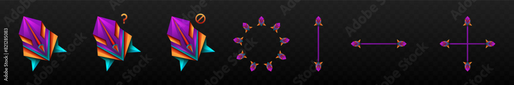 Poster fantasy style custom gaming mouse cursor icons set with a purple, orange, and blue colour theme for 