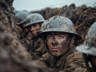 World War I Soldiers in Trenches