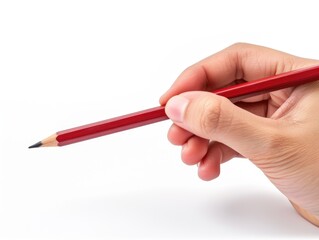 A hand holding a pencil in the act of drawing, captured against a stark white background, emphasizing the simplicity and creativity of the artistic process.