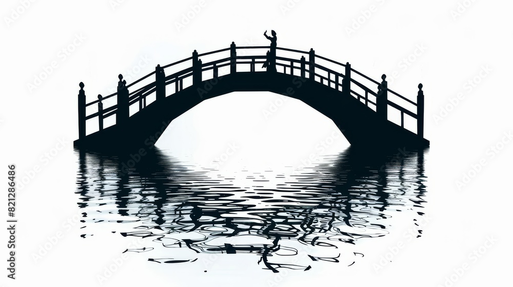 Wall mural a black silhouette of a bridge made of water icons on a white background., generated with ai