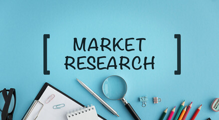 Market Research word written on wood block. Market Research text on grey table, concept