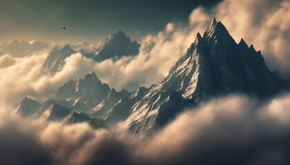 a mountain range covered in snow in the daytime - Powered by Adobe