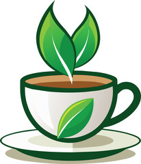 green tea cup logo, tea cafe logo design, fresh, green tea logo design