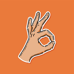 Icon symbol of the 'OK' hand gesture. Hand making ok sign. Okay, OK or ring hand gesture sign line art vector icon for apps and website. Compliment Awesome Awe Teamwork Good Job. Hand showing OK