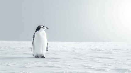 Obraz premium Penguin standing alone in middle vast white snowscape