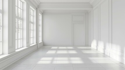 White room with windows on one side door on