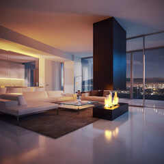 Modern living room interior design - 3d render
