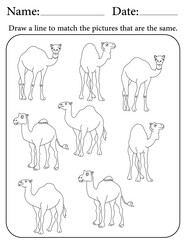 Camel Puzzle. Printable Activity Page for Kids. Educational Resources for School for Kids. Kids Activity Worksheet. Match Similar Shapes