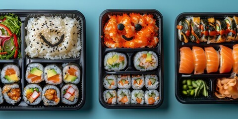 Assorted Sushi in Plastic Containers on Table