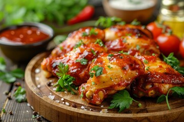 Gourmet delight. Relishing savory chicken with premium restaurant sauce