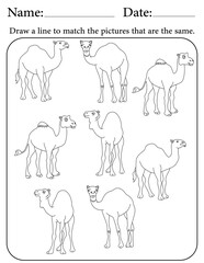 Camel Puzzle. Printable Activity Page for Kids. Educational Resources for School for Kids. Kids Activity Worksheet. Match Similar Shapes