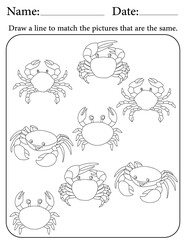 Crab Puzzle. Printable Activity Page for Kids. Educational Resources for School for Kids. Kids Activity Worksheet. Match Similar Shapes
