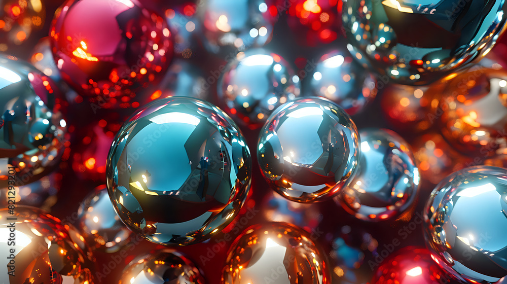 Poster abstract image of colorful reflective spheres, creating a vibrant and dynamic pattern, perfect for m