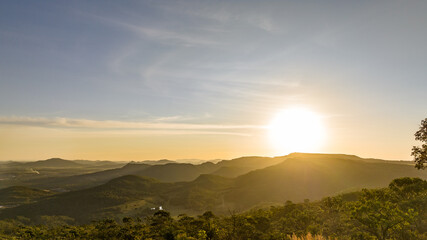 Pirenopolis in Goias, Brazil. Aerial view during sunset..