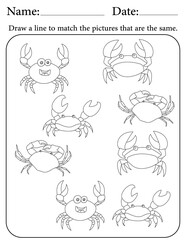 Crab Puzzle. Printable Activity Page for Kids. Educational Resources for School for Kids. Kids Activity Worksheet. Match Similar Shapes