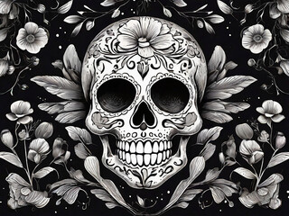 Hand drawn Mexican skull background