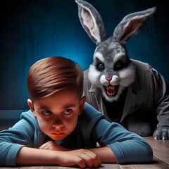 little child and rabbit