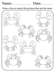 Crab Puzzle. Printable Activity Page for Kids. Educational Resources for School for Kids. Kids Activity Worksheet. Match Similar Shapes