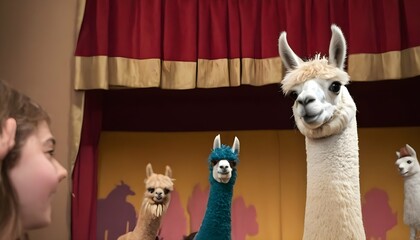 Obraz premium A Llama At A Puppet Show Watching Puppets Upscaled 2