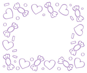 Vector cute sweets print. Heart and candy on white background. Delicate hand drawn frame. 