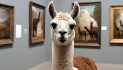 Obraz premium A Llama At A Museum Looking At Art Upscaled 3