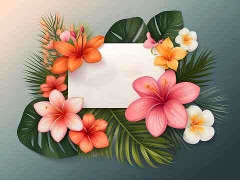 Mother's Day floral vector card. Greeting tropical flowers design, palm leaves template design