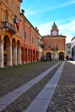 Image of the town center of the Correggio village. Correggio, Reggio Emilia, Emilia Romagna, Italy