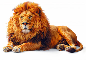 Obraz premium Graceful lion with a regal presence gazes intensely against a clean white backdrop