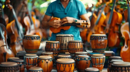 Image of musical instruments being displayed for sale, generated with ai