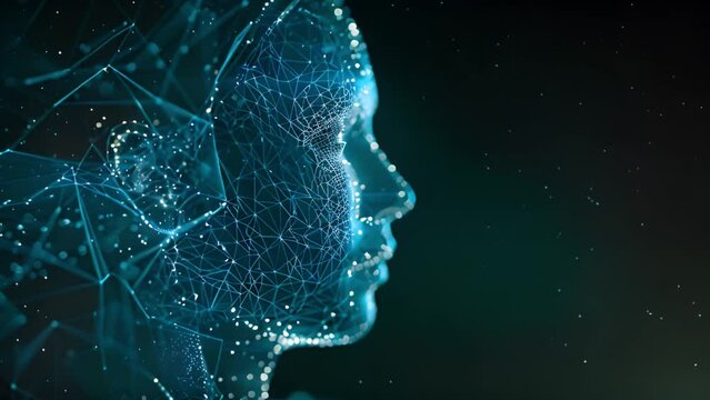 A futuristic rendition of a womans face with augmented reality features and glowing elements, showcasing advanced technology in aesthetics.