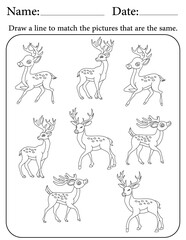 Deer Puzzle. Printable Activity Page for Kids. Educational Resources for School for Kids. Kids Activity Worksheet. Match Similar Shapes