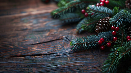 Naklejka premium Close Up of Pine Cones and Red Berries