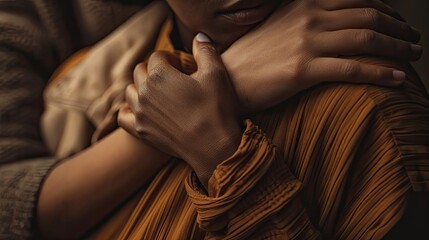 An image showcasing two individuals embracing warmly, their hands clasped together, with a soft-focus effect. The portrait, taken in the style of queer academia, reflects themes of race and LGBTQ+