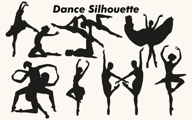 Collection of Man and Woman Modern dance silhouettes in different poses collection of Man and Woman Modern dance silhouettes in different poses