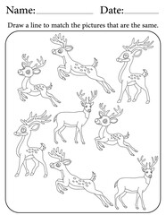 Deer Puzzle. Printable Activity Page for Kids. Educational Resources for School for Kids. Kids Activity Worksheet. Match Similar Shapes