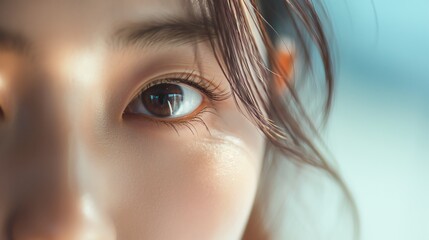 Healthy Beauty Skin of a Korean Woman, Detailed Close-Up Showcasing Radiant and Smooth Complexion for Skincare and Beauty Industry.