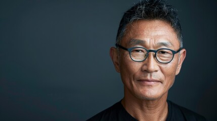 A man in glasses, wearing a black shirt, exudes intelligence